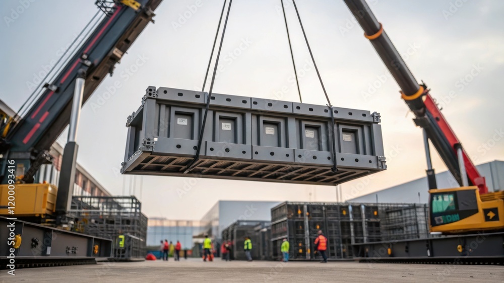 Aufkleber Medium closeup of a heavyduty crane lifting a completed modular section capturing the precision and teamwork involved in the assembly.
