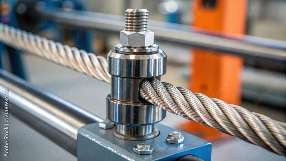 Poster medium closeup of a hydraulic tool compressing a steel cable into a fitting demonstrating the mechan