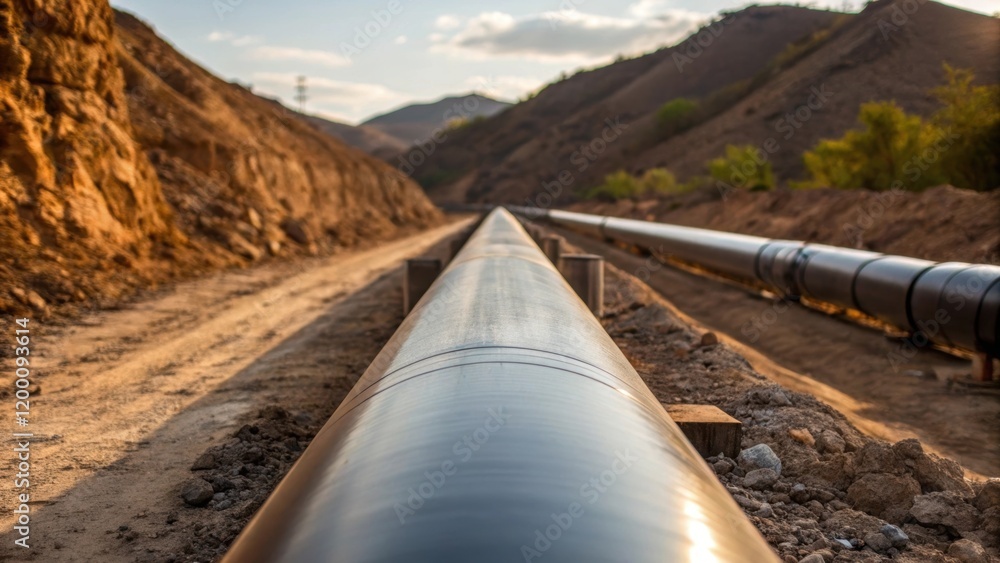 Poster medium closeup of a newly welded section of pipeline showcasing the sheen of the fresh weld and the 