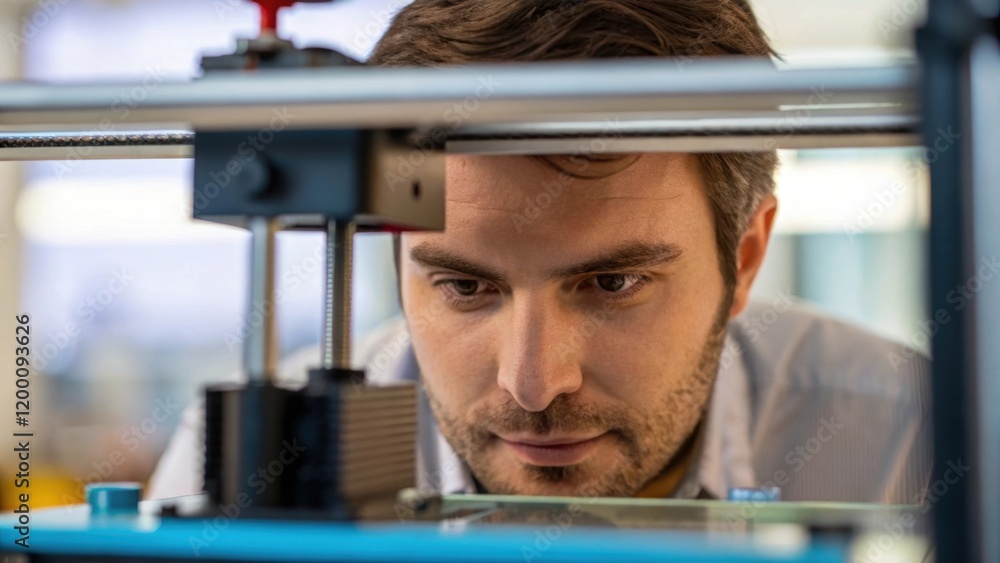 Aufkleber Medium closeup of an engineers focused expression as they examine a 3Dprinted prototype their brow slightly furrowed in concentration.
