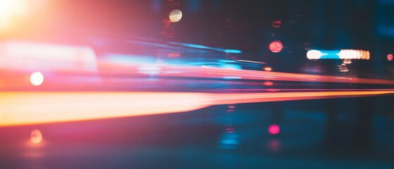 Lens flare creates vibrant atmosphere along a bustling city street at night