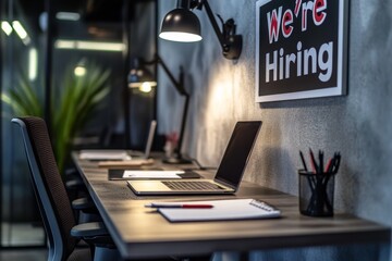 Modern Office Space with Hiring Sign