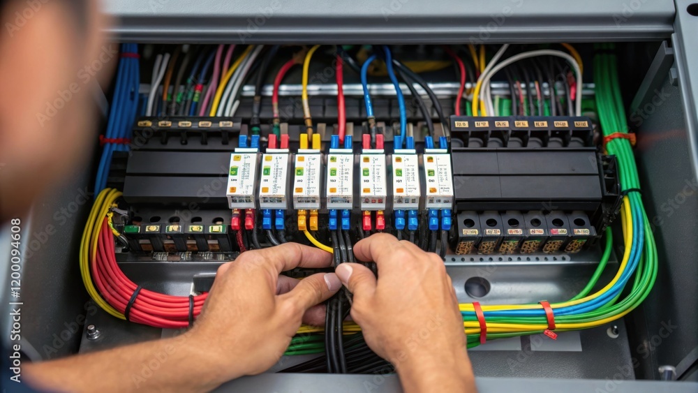 Poster medium closeup of the interior wiring of an agv showcasing colorcoded wires and connectors with a te