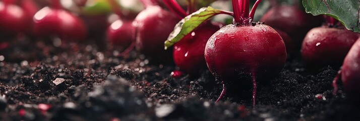 beets with leaves growing in the ground