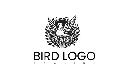 Black and white nature bird in a nest logo