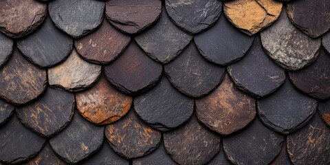dark slate roof tiles arranged in fish pattern texture background
