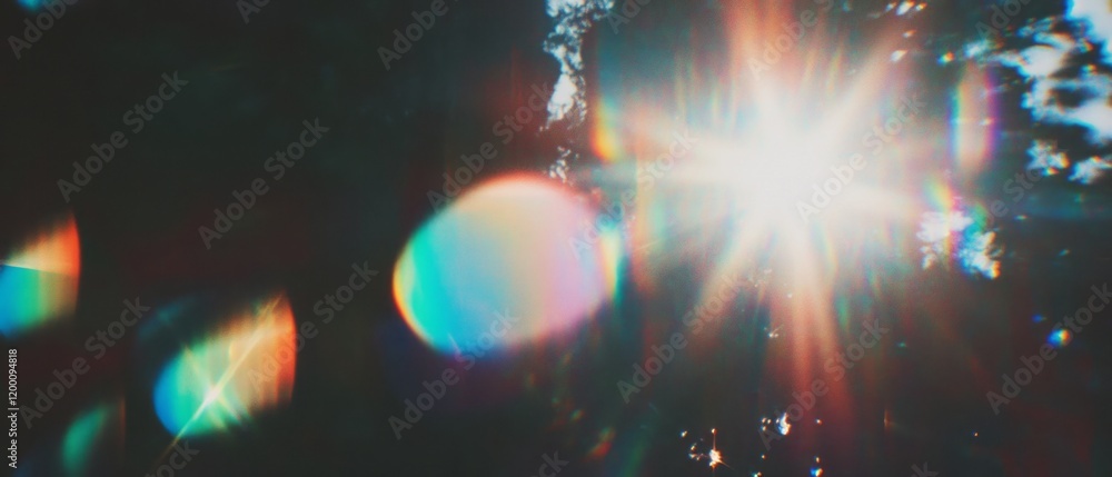 Poster beautiful lens flare overlay with soft light and subtle glow during golden hour in nature
