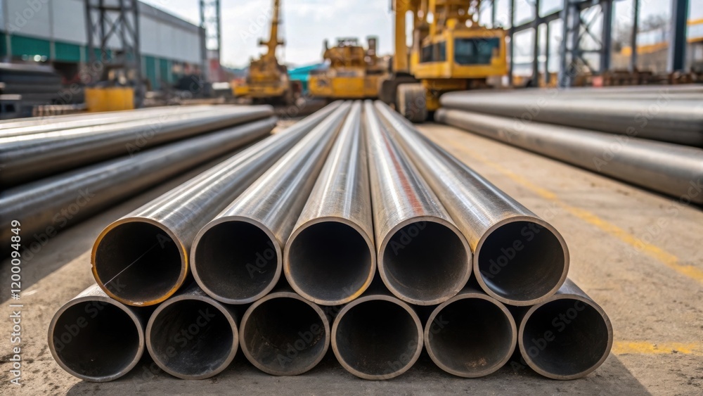 Poster pipe sections stacked a medium closeup showcasing several sections of heavyduty steel pipes stacked 