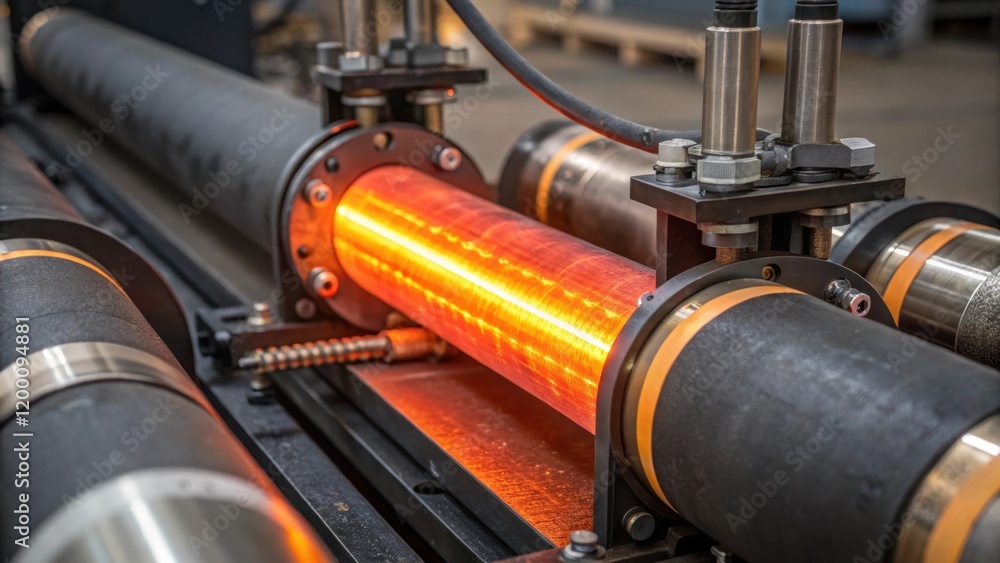 Poster Pipeline Joining Process A closeup of a specialized machine used to fuse two pipe sections together with heated elements glowing as they prepare for the joining process emphasizing