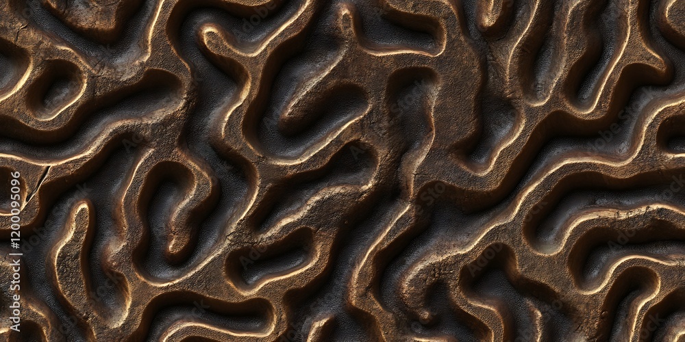 Poster intricate seamless repeat pattern of bronze brain showcasing organic texture and flowing lines
