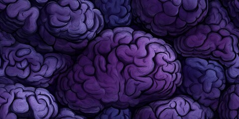 Seamless pattern with textured purple brain organic shapes