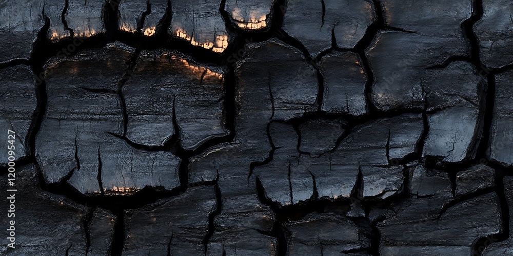 Poster seamless burnt wood texture pattern with intricate cracks and dark tones for design use
