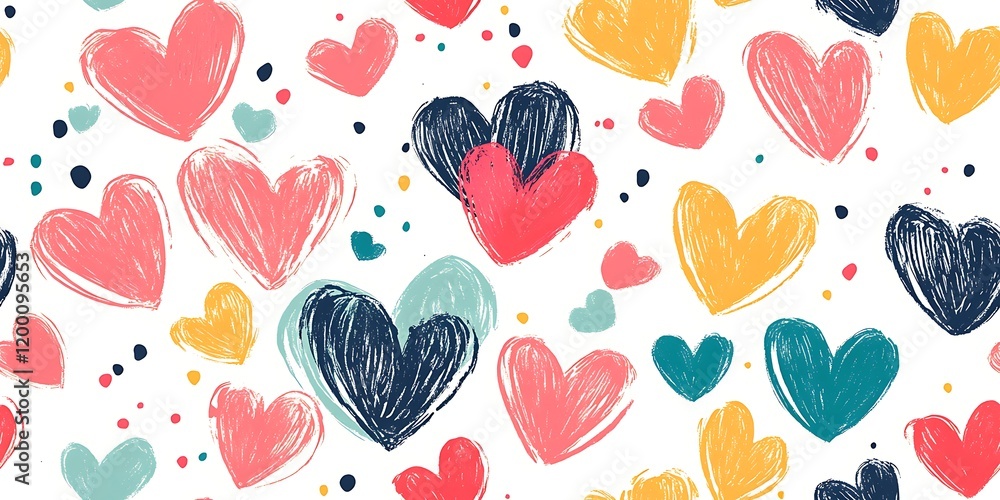 Poster colorful heart pattern creating a playful, design for various uses