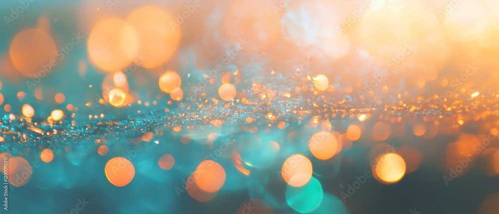 Poster Lens flare texture creating a vibrant glow with soft light background and sparkles