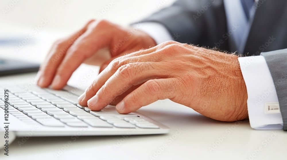 Poster close-up of hands typing on a keyboard.
