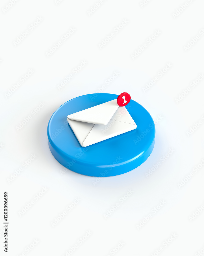 Poster 3d render of a single white envelope with a red notification