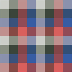 Illustration of plaid fabric with modern colors, in blue, red, navy, and turquoise tones, special weft yarn to simulate the texture of a fabric. Design for textures or repeats of garments or fashion.