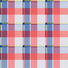 Illustration of plaid fabric with modern colors, in blue, red, navy, and turquoise tones, special weft yarn to simulate the texture of a fabric. Design for textures or repeats of garments or fashion.