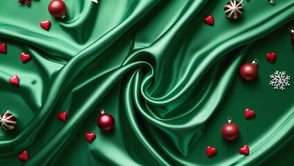 "Green Silk Satin Velvet with Wavy Soft Folds, Creating a Beautiful, Smooth, and Elegant Texture that Evokes a Sense of Luxury, Softness, and Refined Sophistication"

