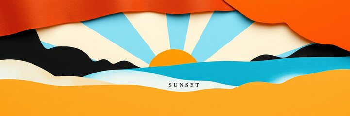 Obraz premium Colorful sunset paper cut-out landscape