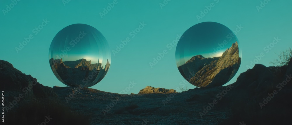 Poster magic mirrors reflecting stunning landscapes create an enchanting visual experience in nature