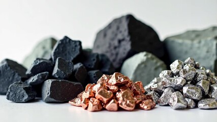 Small piles of various minerals extracted from a rare earth mine, highlighting the diversity and importance of these resources in modern industry - Powered by Adobe