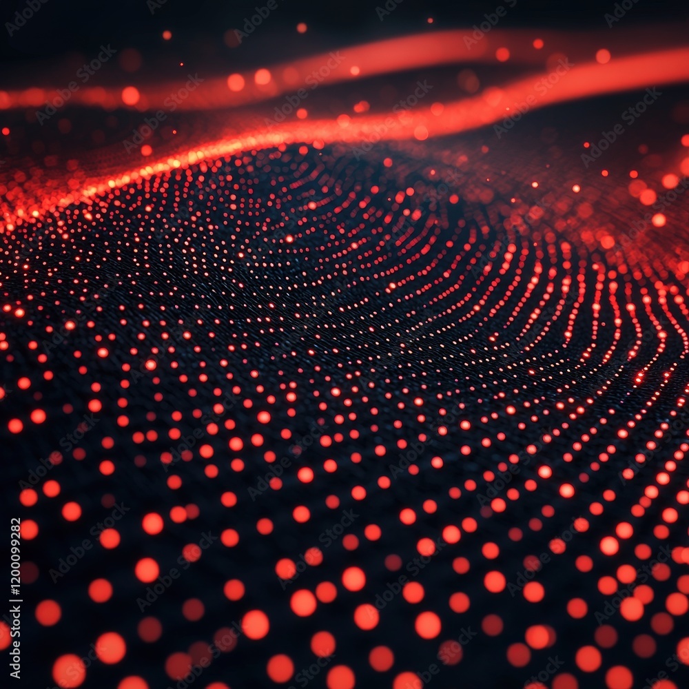 Poster red glowing particles form an abstract wave pattern. ideal for technology backgrounds website banner