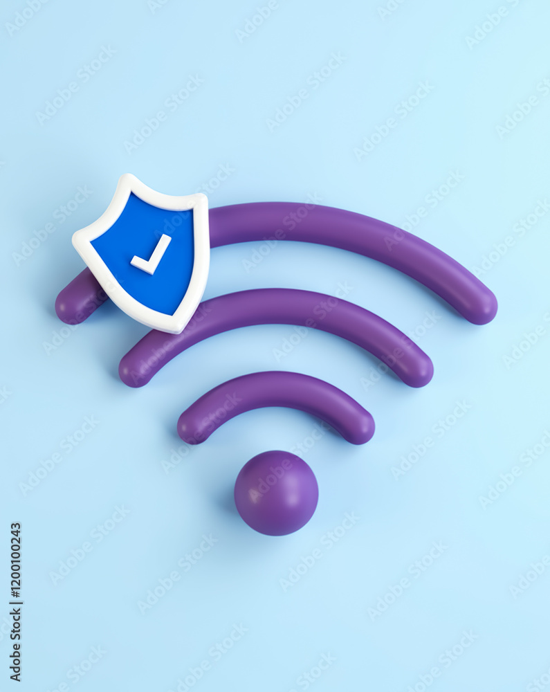 Poster secure wireless network symbolized by a 3d model of a protected wi-fi