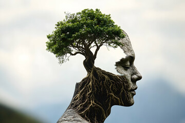 Roots of the Past, Branches of the Future: A Tree Growing from the Human Head-