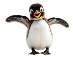Shocked Penguin Chick with Tiny Spread Wings, Isolated on Transparent Background