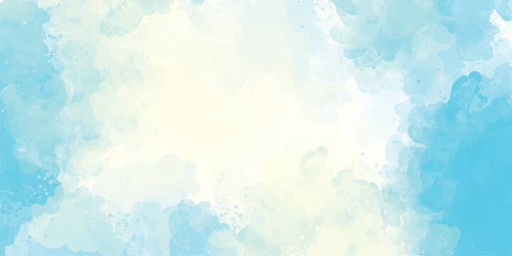 Blue yellow sky gradient watercolor background with cloud texture colorful watercolor background of abstract sunset sky with paint blotches and soft blurred texture in blue green yellow beige  
