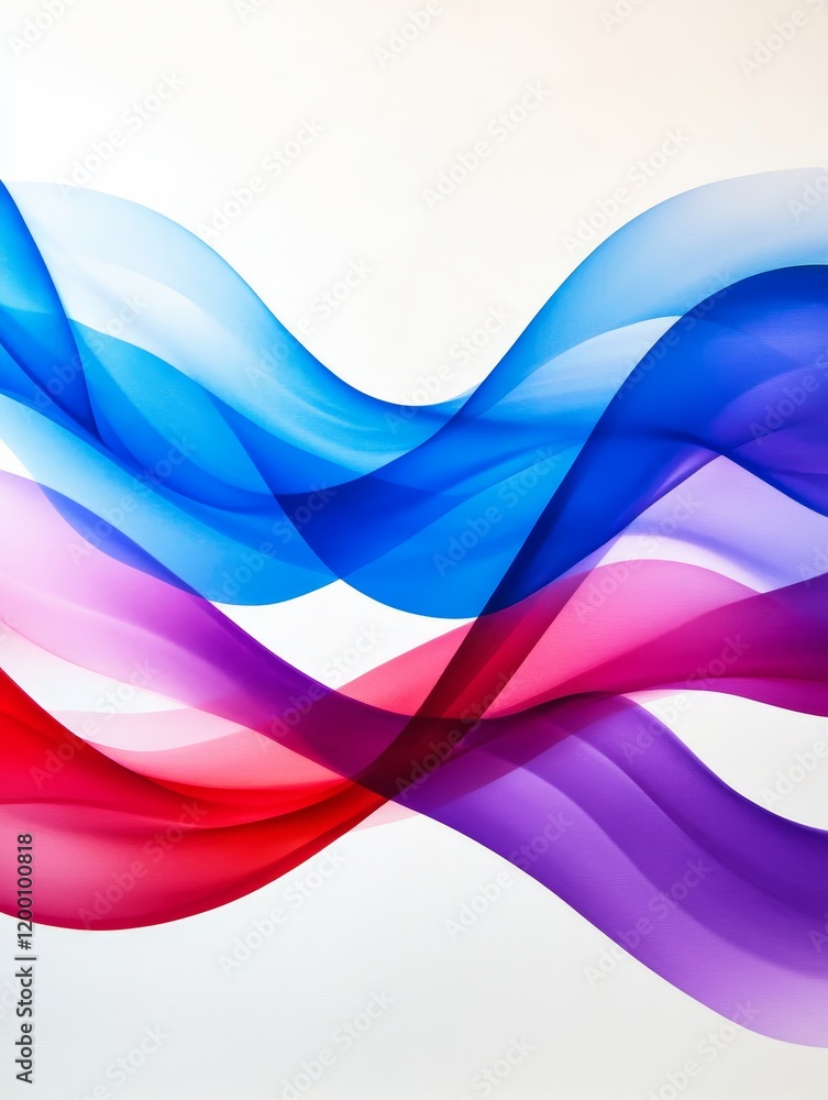 Poster abstract colorful wave flow - vibrant blue, red, and purple waves flow smoothly across a white backg