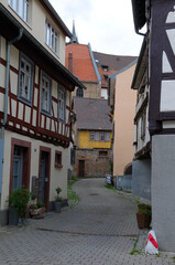 Colorful half-timbered houses in Weinheim historical medieval Old Town, Germany