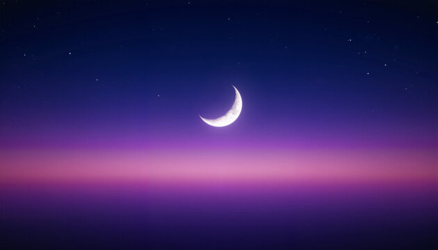 Crescent moon shining in gradient night sky, dreamlike ambiance