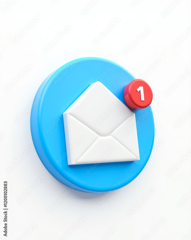 Aufkleber 3d render of a white envelope with a red number one notification