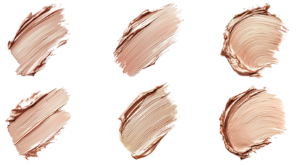 Set of rose gold brush strokes isolated on white and transparent background