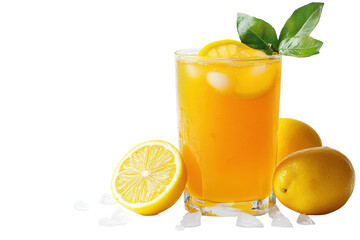 Fresh lemon drink with slices and whole lemons on a white background showcasing bright colors and refreshing appeal