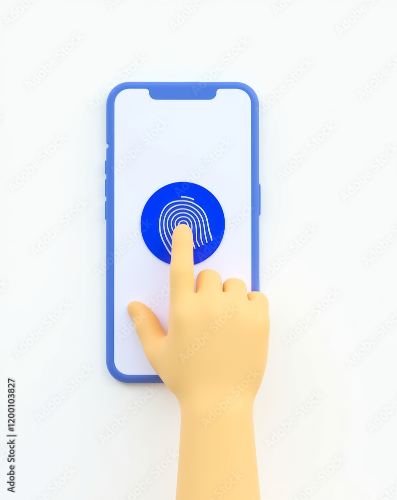 Poster cartoon hand using fingerprint authentication on a smartphone