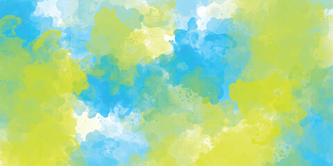  Watercolor background colorful watercolor background of abstract sunset sky with paint blotches and soft blurred texture in blue green yellow beige and orange gradient background 