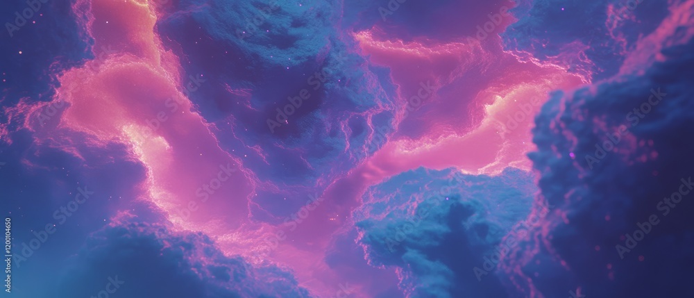 Poster Swirling gases create a vibrant cosmic nebula filled with colorful hues and dynamic patterns
