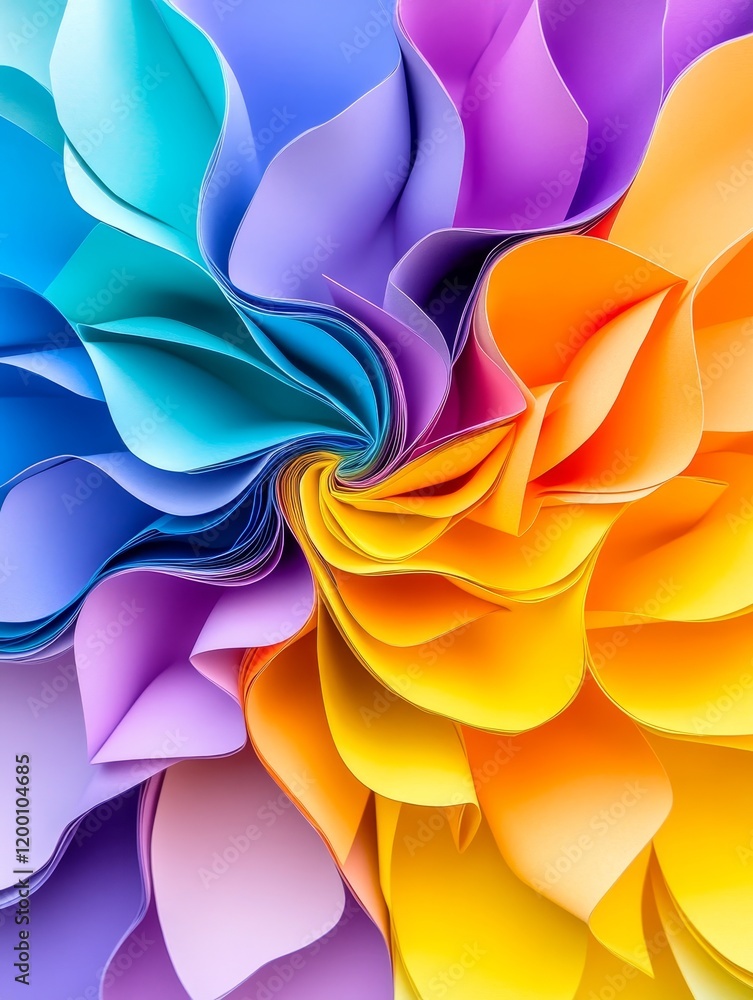 Poster colorful abstract paper swirl - vibrant rainbow colored paper arranged in a swirling, abstract patte