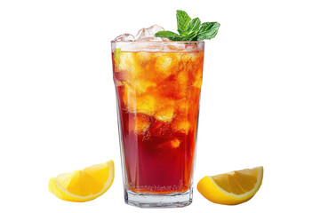 Refreshing iced tea with lemon and mint served in a tall glass during a warm summer afternoon