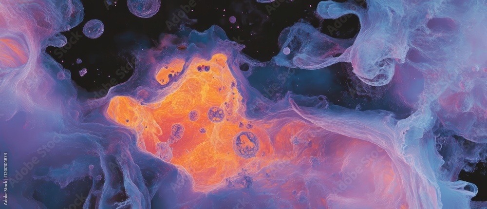 Poster Swirling nebular gases display vibrant colors and intricate patterns in deep space
