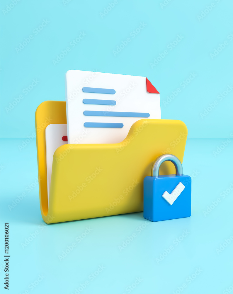 Poster secure digital folder with document and padlock