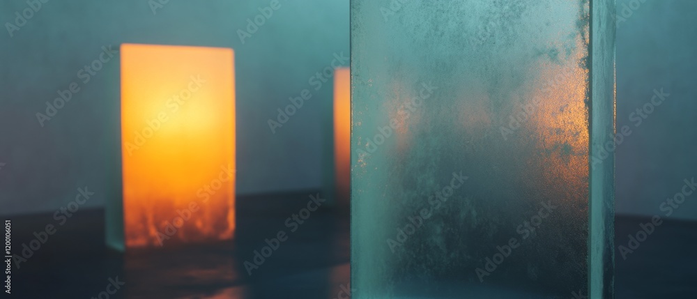 Aufkleber soft illumination through opaque frosted glass shapes creating a calming ambiance in a relaxed setti