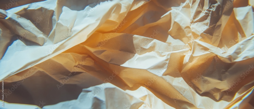 Poster Crumpled textured paper with torn edges illuminated by soft light in a close-up view