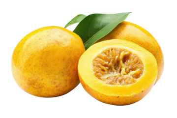 Sweet and ripe yellow sapote fruit cut in half displaying rich, creamy texture and color