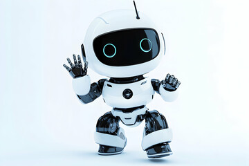 A small vintage robot waving in a cheerful pose, isolated on a clean background  