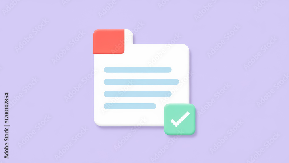 Poster 3d render of a pastel document with checkmark