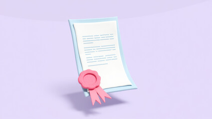 pastel pink certificate with seal and ribbon